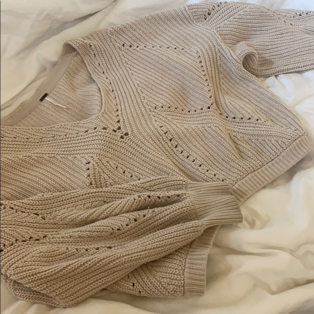 Free people oversized crochet crop sweater, cream